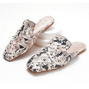 Vince Camuto Lenja Embellished Woven Taupe Namibia Snake Mules Size 6M